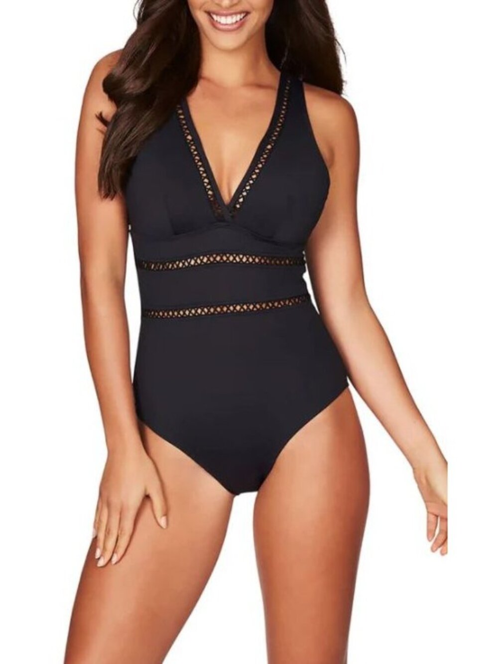 Lattice One Piece Swimsuit Medium Plunge Sleeveless Nylon Beach Summer Swimwear